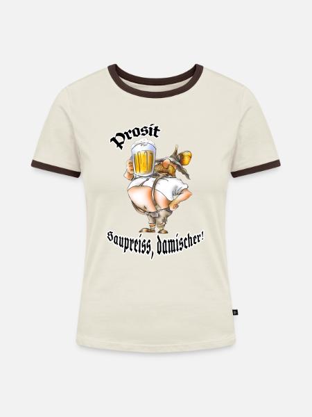 -Saupreiß - Frauen Kontrast-T-Shirt - Off-White/Dunkelbraun