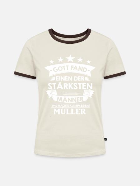 mueller - Frauen Kontrast-T-Shirt - Off-White/Dunkelbraun