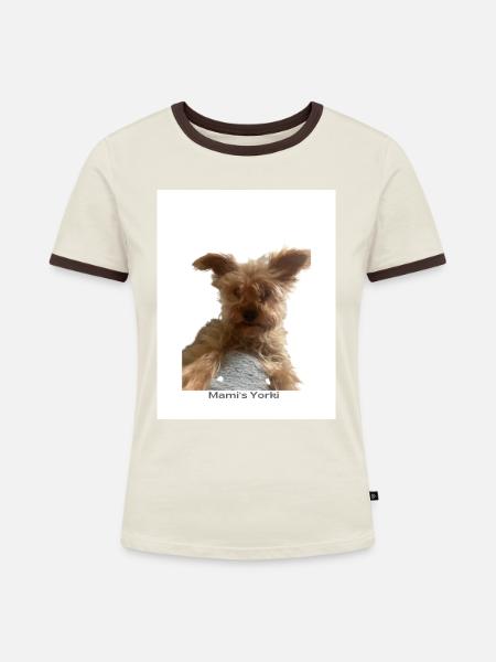 Mama‘s Yorki - Frauen Kontrast-T-Shirt - Off-White/Dunkelbraun