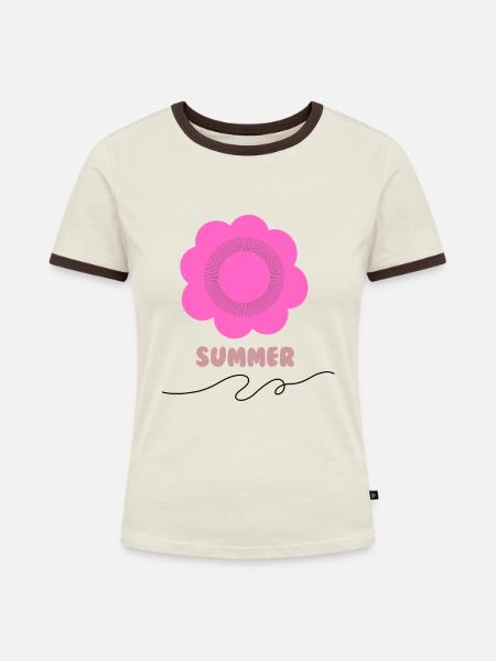 SUMMER - Frauen Kontrast-T-Shirt - Off-White/Dunkelbraun