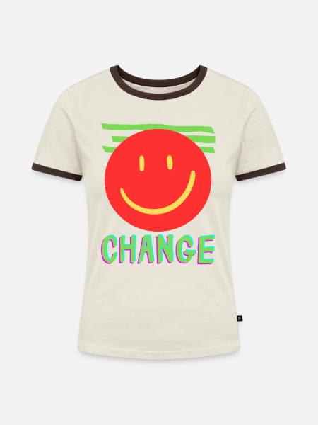 CHANGE - Frauen Kontrast-T-Shirt - Off-White/Dunkelbraun