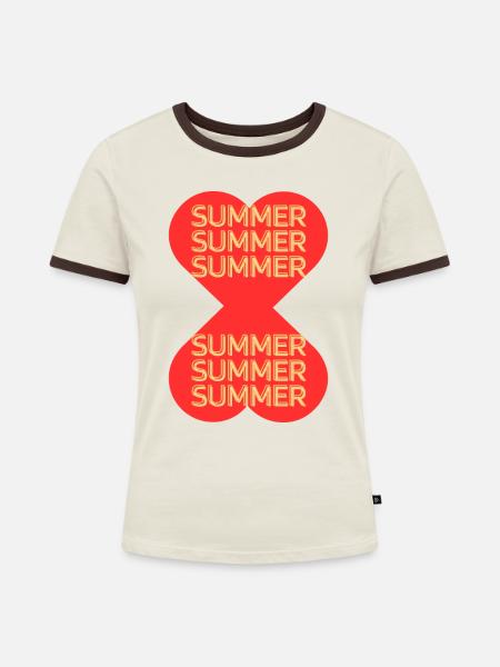 summer - Frauen Kontrast-T-Shirt - Off-White/Dunkelbraun