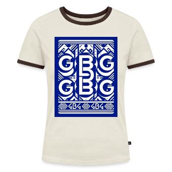 Blau Weiß GBG - Frauen Kontrast-T-Shirt - Off-White/Dunkelbraun - Vorne - AI Model Female 172 dark (172cm)