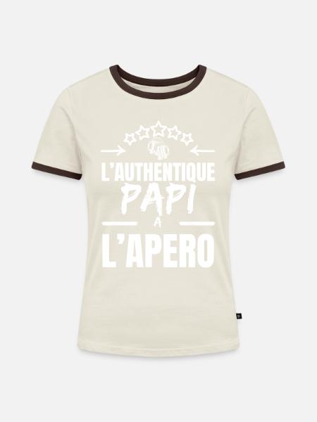 DER AUTHENTISCHE OPA BEIM APERITIF - Frauen Kontrast-T-Shirt - Off-White/Dunkelbraun