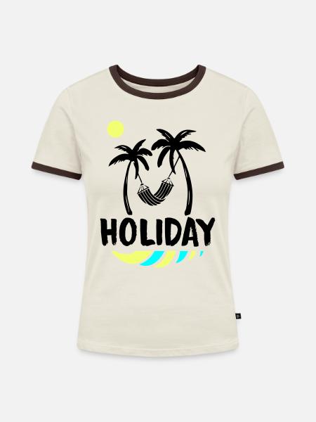 palms relax holiday - Frauen Kontrast-T-Shirt - Off-White/Dunkelbraun
