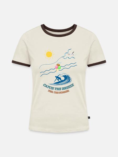 Sommerfeeling - Frauen Kontrast-T-Shirt - Off-White/Dunkelbraun