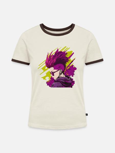 Neon Punk - Frauen Kontrast-T-Shirt - Off-White/Dunkelbraun