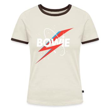 David Bowie Schriftzug Sternenhimmel Mit Blitz - Frauen Kontrast-T-Shirt - Off-White/Dunkelbraun - Vorne - AI Model Female 172 dark (172cm)