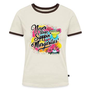 Hören Sie nie auf, Margaritas zu schlürfen Design - Frauen Kontrast-T-Shirt - Off-White/Dunkelbraun - Vorne - AI Model Female 172 dark (172cm)