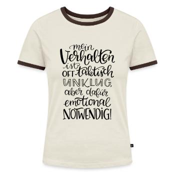 Emotional Notwendiges Verhalten - Frauen Kontrast-T-Shirt - Off-White/Dunkelbraun - Vorne - AI Model Female 172 dark (172cm)