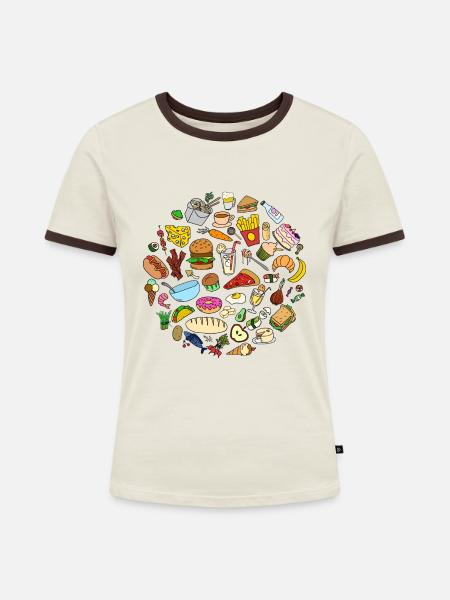 food circle - Frauen Kontrast-T-Shirt - Off-White/Dunkelbraun