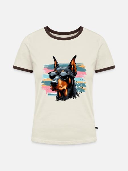 Dobermann Welpe Splash Art - Frauen Kontrast-T-Shirt - Off-White/Dunkelbraun