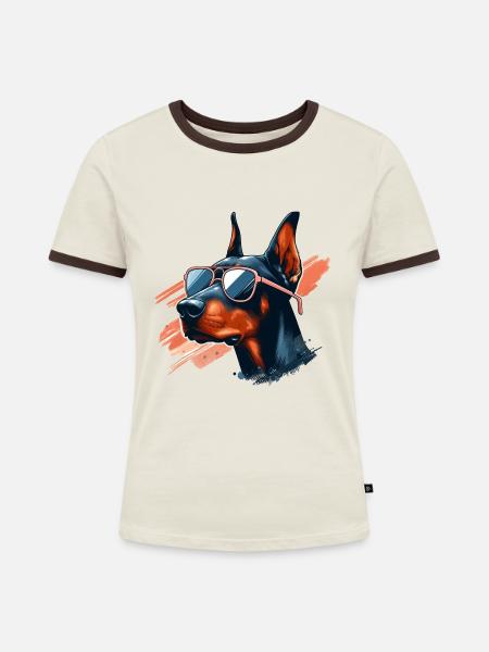 Dobermann Der Leibwächter - Frauen Kontrast-T-Shirt - Off-White/Dunkelbraun
