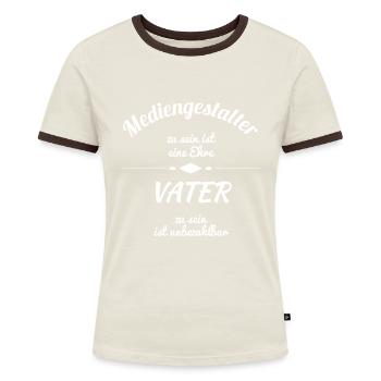 Mediengestalter - Frauen Kontrast-T-Shirt - Off-White/Dunkelbraun - Vorne - AI Model Female 172 dark (172cm)