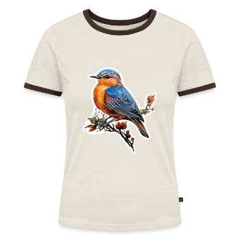 Vogel - Frauen Kontrast-T-Shirt - Off-White/Dunkelbraun - Vorne - AI Model Female 172 dark (172cm)