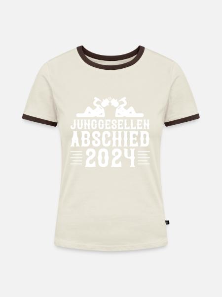 Junggesellen Abschied 2024 - Frauen Kontrast-T-Shirt - Off-White/Dunkelbraun