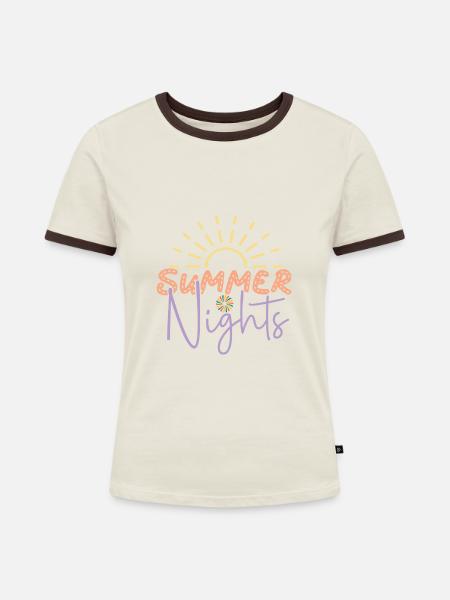 Sommernächte - Frauen Kontrast-T-Shirt - Off-White/Dunkelbraun