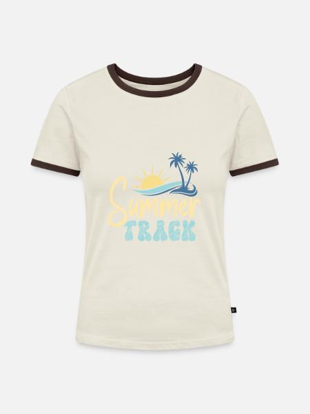 Sommerstrecke - Frauen Kontrast-T-Shirt - Off-White/Dunkelbraun