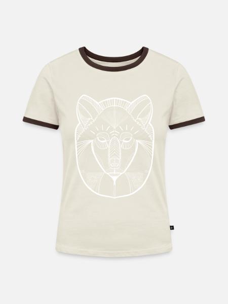 Wolf - Frauen Kontrast-T-Shirt - Off-White/Dunkelbraun