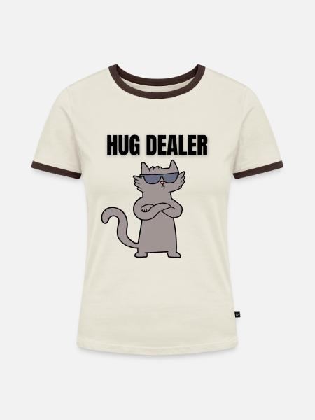 HUG DEALER KATZE - Frauen Kontrast-T-Shirt - Off-White/Dunkelbraun