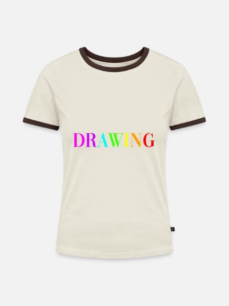 Drawing - Frauen Kontrast-T-Shirt - Off-White/Dunkelbraun