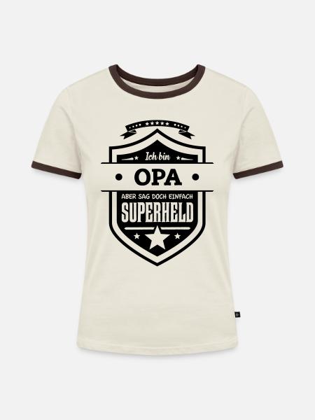 Super Opa - Frauen Kontrast-T-Shirt - Off-White/Dunkelbraun