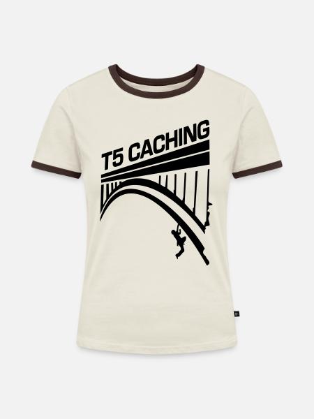 bruecke - Frauen Kontrast-T-Shirt - Off-White/Dunkelbraun