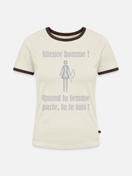 Herren Silence M2 - Frauen Kontrast-T-Shirt - Off-White/Dunkelbraun
