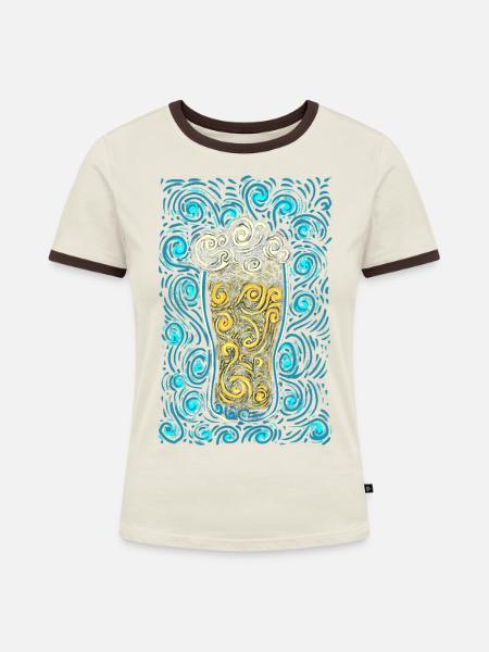 23F 0214 bk - Frauen Kontrast-T-Shirt - Off-White/Dunkelbraun