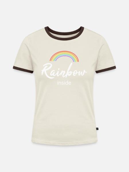 Rainbow inside - Frauen Kontrast-T-Shirt - Off-White/Dunkelbraun