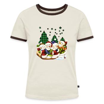 Schneemann - Frauen Kontrast-T-Shirt - Off-White/Dunkelbraun - Vorne - AI Model Female 172 dark (172cm)