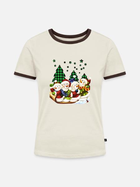 Schneemann - Frauen Kontrast-T-Shirt - Off-White/Dunkelbraun