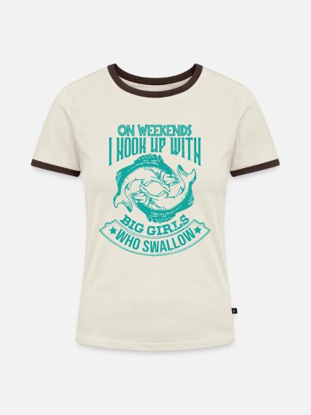 Hook up fishing - Frauen Kontrast-T-Shirt - Off-White/Dunkelbraun