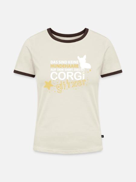 Corgi Glitzer - Frauen Kontrast-T-Shirt - Off-White/Dunkelbraun