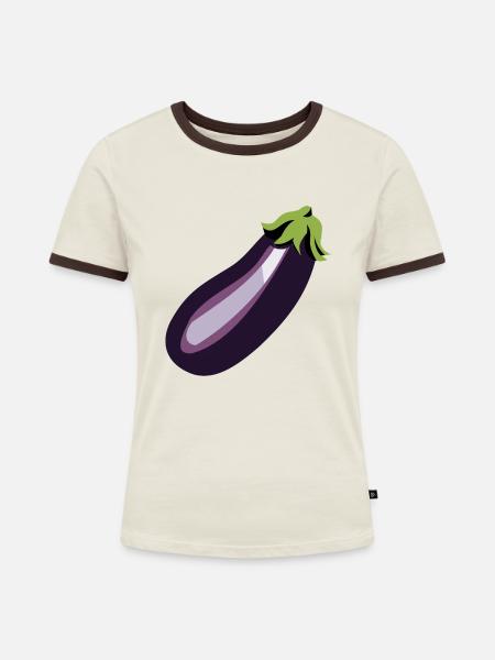 Aubergine - Frauen Kontrast-T-Shirt - Off-White/Dunkelbraun