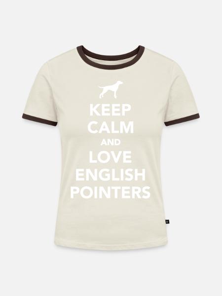 English Pointer - Frauen Kontrast-T-Shirt - Off-White/Dunkelbraun