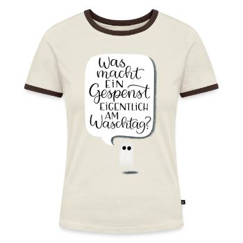 Waschtag Gespenst - Frauen Kontrast-T-Shirt - Off-White/Dunkelbraun - Vorne - AI Model Female 172 dark (172cm)