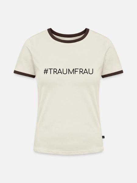 Traumfrau - Frauen Kontrast-T-Shirt - Off-White/Dunkelbraun