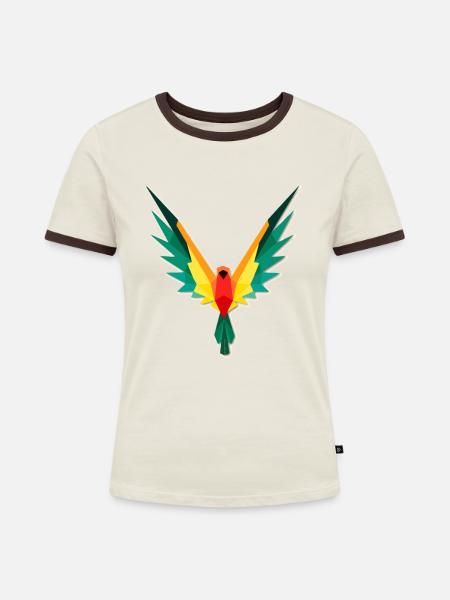 Papagei Polygon - Frauen Kontrast-T-Shirt - Off-White/Dunkelbraun