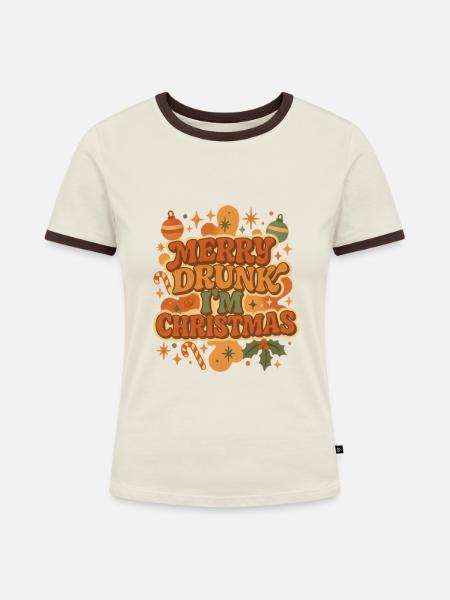 Merry Drunk I'm Christmas Retro - Frauen Kontrast-T-Shirt - Off-White/Dunkelbraun