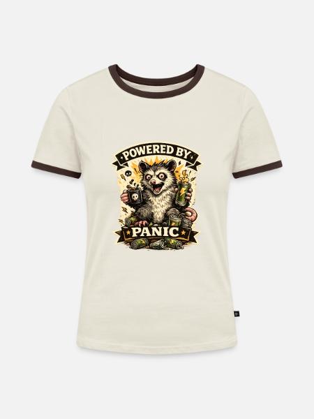 Angetrieben von Panic Ferret - Frauen Kontrast-T-Shirt - Off-White/Dunkelbraun