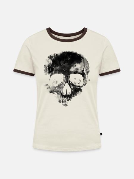 Schwarzer Totenschädel - Frauen Kontrast-T-Shirt - Off-White/Dunkelbraun