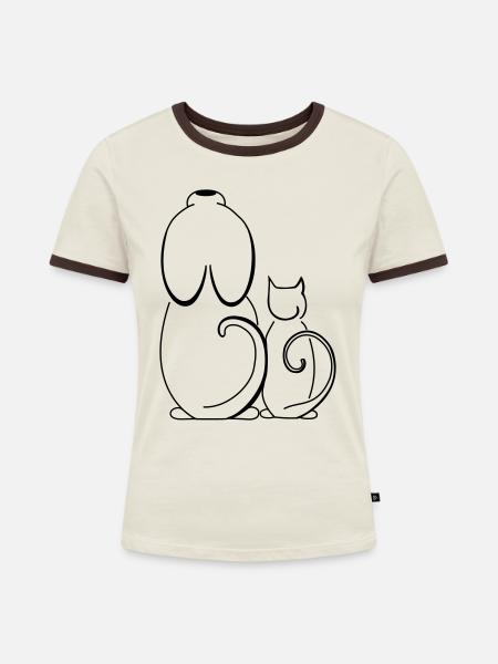 Cat and Dog - Frauen Kontrast-T-Shirt - Off-White/Dunkelbraun