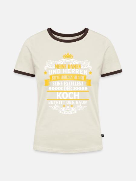 KOCH - Frauen Kontrast-T-Shirt - Off-White/Dunkelbraun