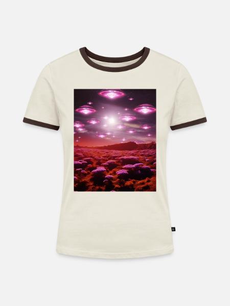 IMG 0273 - Frauen Kontrast-T-Shirt - Off-White/Dunkelbraun