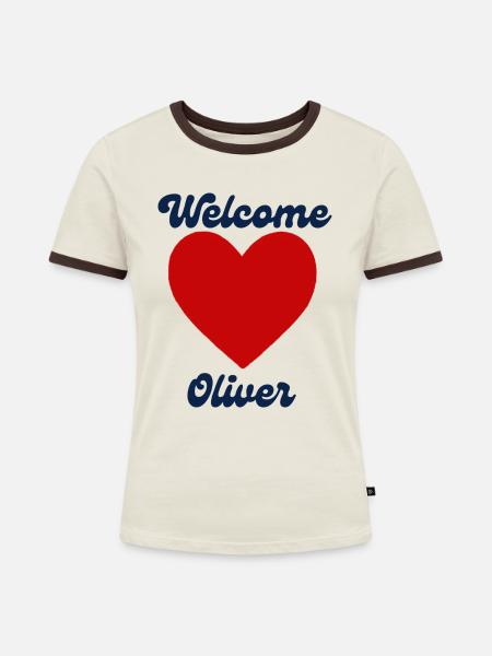 Oliver willkommen - Frauen Kontrast-T-Shirt - Off-White/Dunkelbraun