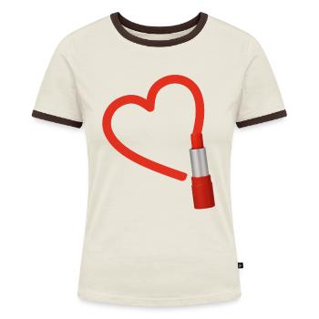 Roter Lippenstift mit Herz - Frauen Kontrast-T-Shirt - Off-White/Dunkelbraun - Vorne - AI Model Female 172 dark (172cm)