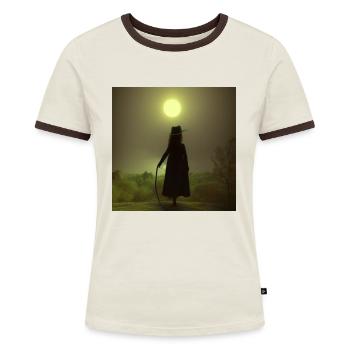 Female Edition - Der Wanderer über dem Nebelmeer - Frauen Kontrast-T-Shirt - Off-White/Dunkelbraun - Vorne - AI Model Female 172 dark (172cm)