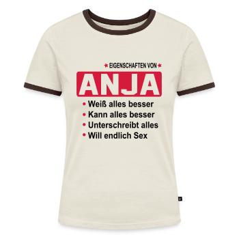 anja Geschenk Geschenkidee Name - Frauen Kontrast-T-Shirt - Off-White/Dunkelbraun - Vorne - AI Model Female 172 dark (172cm)