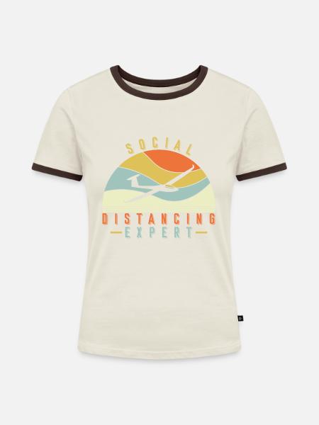 Social Distancing Experte Segelflugzeug - Frauen Kontrast-T-Shirt - Off-White/Dunkelbraun
